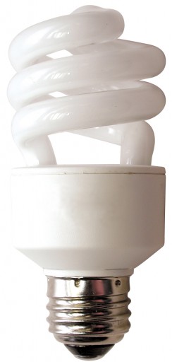 A standard, 60W spiral CFL bulb used to expose PCB