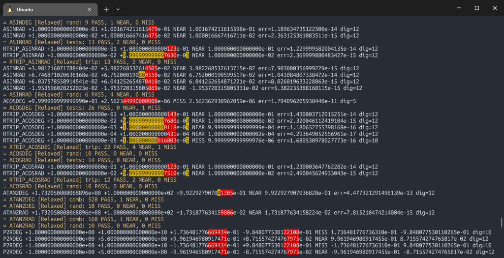 Proto in dev mode: colors show divergence. The per-digit color highlighting makes algorithmic precision problems immediately visible.