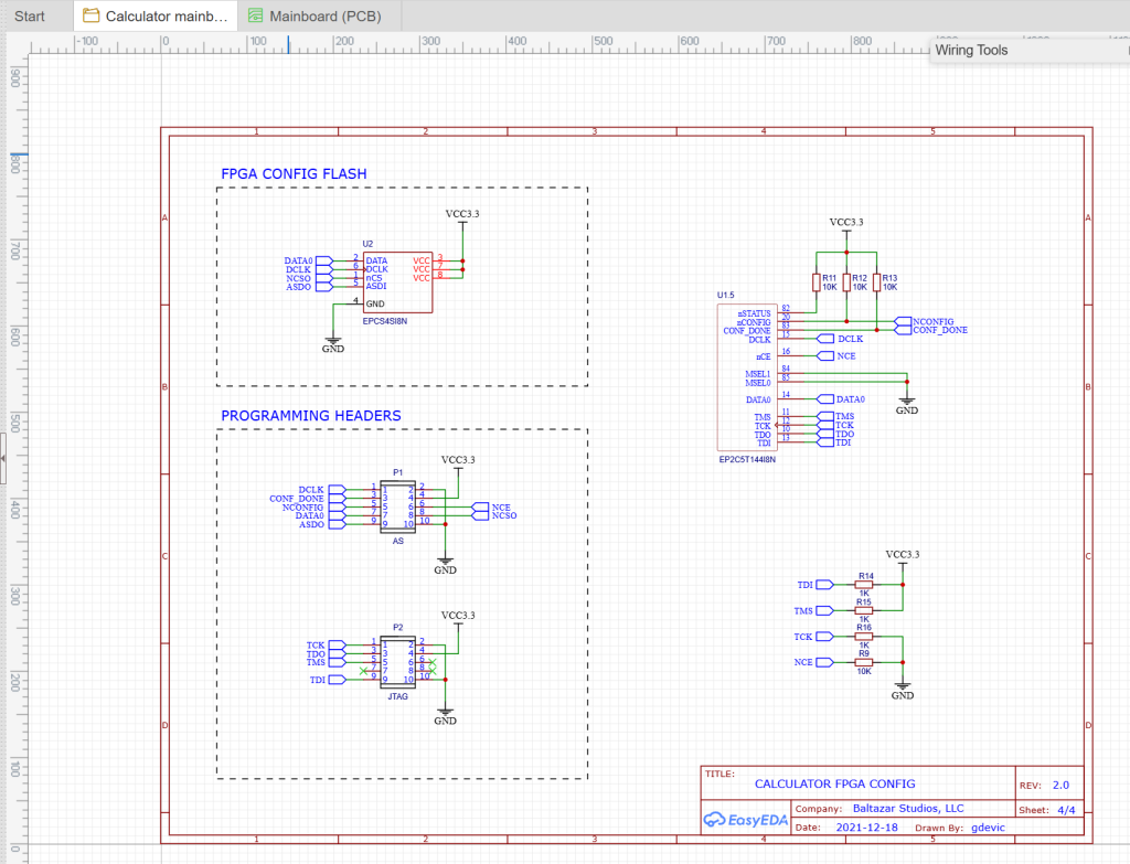 FPGA Calculator: RevB config schematic page