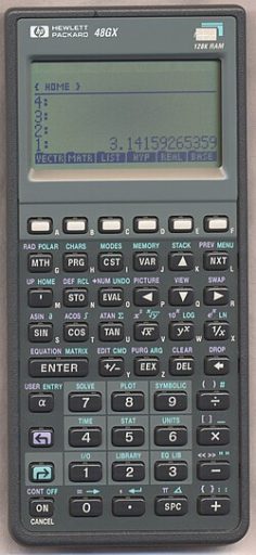The HP-48GX, powered by the Saturn CPU: a nibble-serial BCD architecture that HP refined over two decades. (Source: Wikimedia Commons)